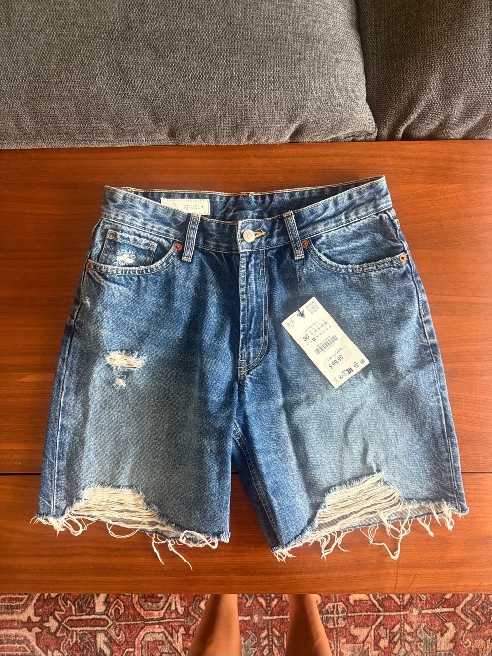 Zara Distressed Blue Denim Shorts